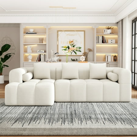 Harper & Bright Designs Modular Foam Sectional, Chenille 3 Seater Compressed Sofa, Free Combination Floor Sponge Couch with Deep Seating, 101.2", Beige