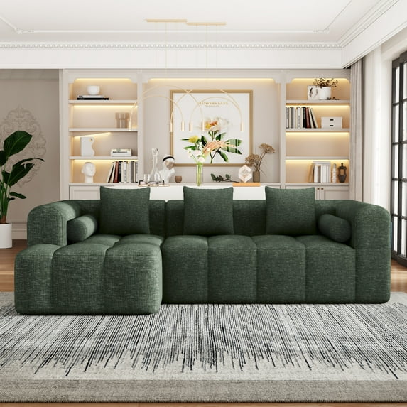 Harper & Bright Designs Modular Foam Sectional, Chenille 3 Seater Compressed Sofa, Free Combination Floor Sponge Couch with Deep Seating, 101.2", Green