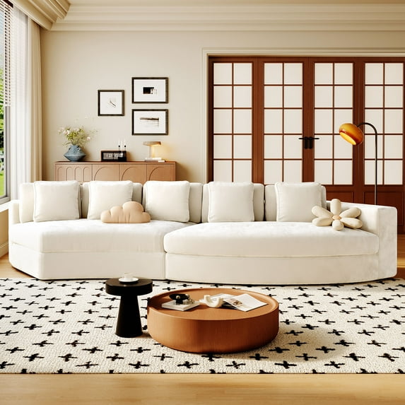 Harper & Bright Designs Modular Foam Sectional with Ottoman, Chenille Curved Compressed Sofa, 2 Piece Free Combination Floor Sponge Couch for Living Room Office, Beige