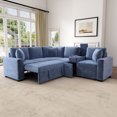 thumbnail image 1 of Harper & Bright Designs Modular Sectional Sofa with Pull Out Bed, Convertible Sofa Sleeper with Storage, Chenille U-shaped Sectional Sofa with Console and Cup Holders, Blue, 1 of 20