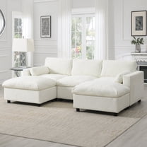 Harper & Bright Designs Modular Sectional Sofa Set with 2 Ottoman, 3-Seat U-Shaped Cloud Couch, Chenille Upholstered Sectional Sofa for Living Room, White