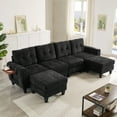 thumbnail image 1 of Harper & Bright Designs Modular Sectional Sofa Set with 2 Ottoman, 4-Seat U-Shaped Couch with USB Ports and Side Tables, Chenille Upholstered Sectional Sofa for Living Room, Black, 1 of 11