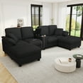 thumbnail image 1 of Harper & Bright Designs Modular Sectional Sofa Set with 2 Storage Ottoman and Cup Holder, U-Shaped Couch with Console, Corduroy Upholstered Sectional Sofa with USB Ports, Black, 1 of 18