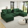 thumbnail image 1 of Harper & Bright Designs Modular Sectional Sofa Set with 2 Storage Ottoman and Cup Holder, U-Shaped Couch with Console, Corduroy Upholstered Sectional Sofa with USB Ports, Green, 1 of 18