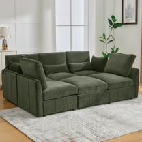 Harper & Bright Designs Modular Sectional Sofa Set with Ottoman, L-Shaped Couch with USB, Chenille Upholstered Sectional Sofa with Phone Holder for Living Room, Green