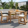 thumbnail image 1 of Harper & Bright Designs Outdoor Counter Height Dining Set for 4, 5 Pieces Acacia Wood Patio Dining Table with Slatted Design and Chairs with Cushions for Poolside Balcony Backyard, Light Teak, 1 of 19