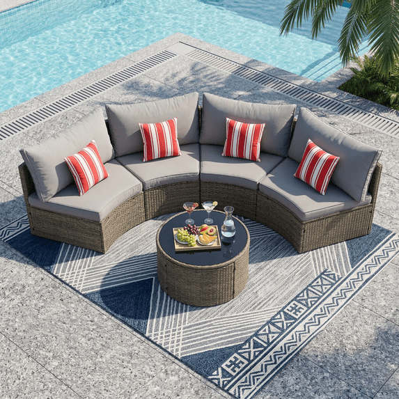 Harper & Bright Designs Outdoor Half Moon Sectional Sofa Set, Curved ...