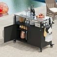 thumbnail image 1 of Harper & Bright Designs Outdoor Kitchen Island with Stainless Steel Tabletop, Metal Grill Cart Table with Storage Cabinet & Towel Rack, Outdoor Bar Cart with 4 Lockable Wheels for Outside BBQ, Black, 1 of 18