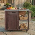thumbnail image 1 of Harper & Bright Designs Outdoor Kitchen Island with Wheels, Patio Kitchen Cart with Stainless Steel Top, Portable Prep Station with Storage Drawer and Towel and Spice Racks for Garden, Dark Brown, 1 of 19