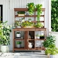 thumbnail image 1 of Harper & Bright Designs Outdoor Patio Potting Bench Table with Cabinet, Garden Farmhouse Table for Plants with Hutch, Large All-Weather Potting Table with Drawers and Open Shelves, Brown, 1 of 17