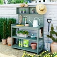 thumbnail image 1 of Harper & Bright Designs Outdoor Patio Potting Bench Table with Cabinet, Garden Table for Plants with Hutch, Large Farmhouse Potting Table with 4 Storage Shelves and Side Hook, Green, 1 of 17