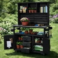 thumbnail image 1 of Harper & Bright Designs Outdoor Potting Bench Table with Cabinet, Garden Workstation Table for Plants with Hutch, Large All-Weather Potting Table with Stainless Steel Top, Drawers and Shelves, Black, 1 of 20