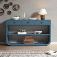 thumbnail image 1 of Harper & Bright Designs Farmhouse Rectangular Console Table with Storage, Narrow Entryway Table with 3 Drawers and 2 Open Shelves, Curved Sofa Table with Solid Wood Base for Living Room, Blue, 1 of 14