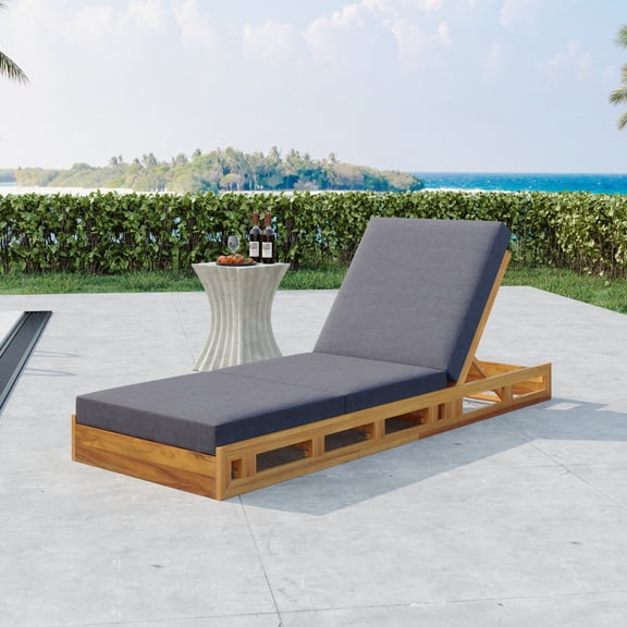Harper & Bright Designs Outdoor Recliner Chaise Lounge, Patio Acacia Wood Lounge Chair with Cushion, All Weather Sun Lounge for Poolside Garden, Dark Gray+Teak