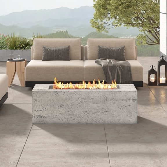 Harper & Bright Designs Outdoor Rectangular Propane Fire Pit 40000 BTU, 41.9''MGO Patio Heater with Stainless Steel Burner and Free Lava Rocks, Waterproof Cover for Courtyard, Beige+Grey