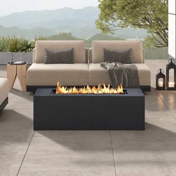Harper & Bright Designs Outdoor Rectangular Propane Fire Pit 40000 BTU, 41.9''MGO Patio Heater with Stainless Steel Burner and Free Lava Rocks, Waterproof Cover for Courtyard, Black