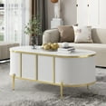 thumbnail image 1 of Harper & Bright Designs Oval Fluted Coffee Table with Storage, Gold Center Table with 2 Cabinets for Living Room, White, 1 of 17
