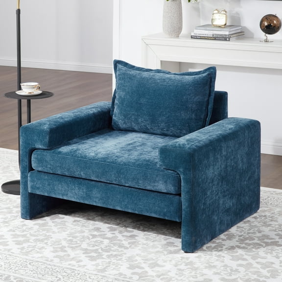 Harper & Bright Designs Oversized Chenille Single Sofa Chair, Accent Chair with Wide and Deep Seat, Upholstered Comfy Armchair with Wide Armrests for Living Room, Blue
