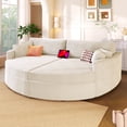 thumbnail image 1 of Harper & Bright Designs Oversized Double Chaise Lounge Sofa, Corduroy Curved Loveseat Sofa Half Moon Couch with Deep Seat and USB Ports for Living Room, Beige, 1 of 18