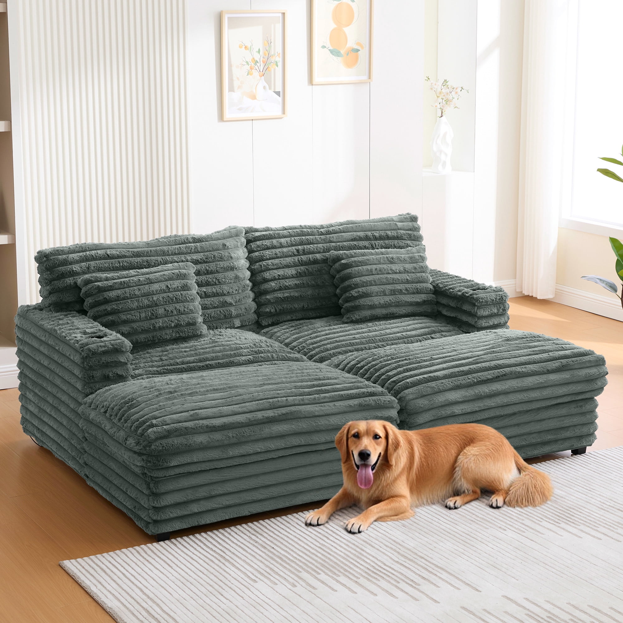 Harper & Bright Designs Oversized Double Chaise Lounge Sofa, Plush
