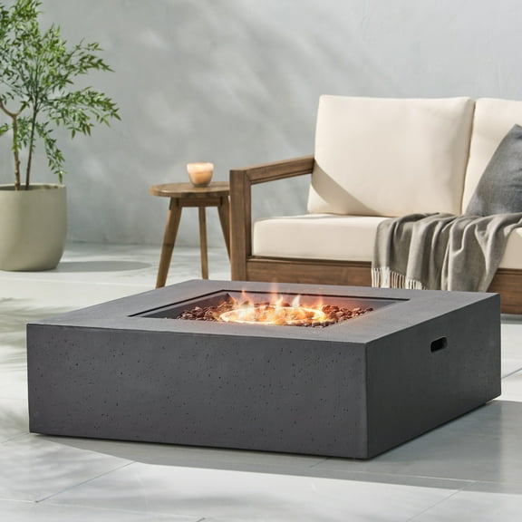 Harper & Bright Designs Patio MGO Propane Fire Pit, Outdoor Square Concrete Gas-burning Fire Pit with 50000 BTU for Garden Barkyard, 30 inch, Dark Gray