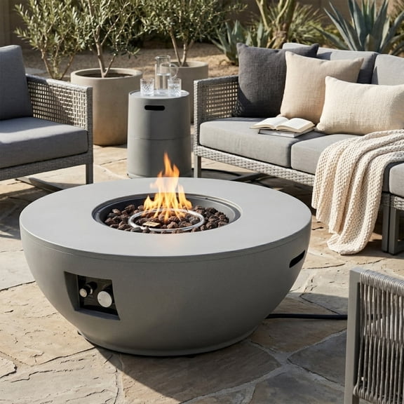 Harper & Bright Designs Patio Propane Firepit Table with Tank Holder, Outdoor Round Steel Gas-burning Fire Pit with 50000 BTU for Deck Backyard, 36 inch, Gray