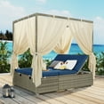 thumbnail image 1 of Harper & Bright Designs Patio Sunbed Daybed, Wicker Outdoor Adjustable Canopy Bed with Retractable Canopy, Rattan Sun Lounger Patio Loveseat Sofa Set with Curtain, Dark Blue, 1 of 16