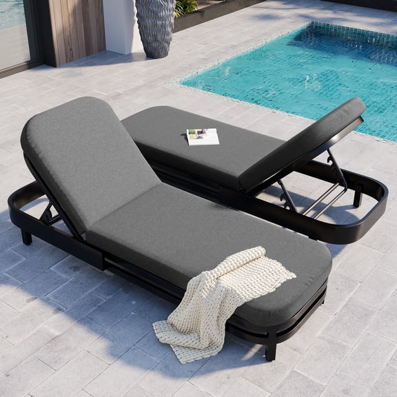 Harper & Bright Designs Poolside Lounge Chairs Set of 2, Outdoor Patio Chaise Lounge Chair, 2 Pieces Aluminum Recliner with Premium Olefin Cushions and 5-Level Reclining for Pool Balcony, Gray