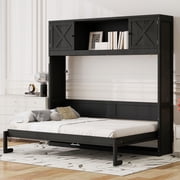 Harper & Bright Designs Queen Murphy Bed Cabinet Bed, Queen Size Murphy Bed with Storage Cabinets, Wood Queen Wall Bed Chest Murphy Bed Frame, Black