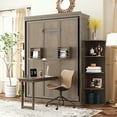 thumbnail image 1 of Harper & Bright Designs Queen Murphy Bed with Rotating Frame and Convertible Desk, Foldable Wall Bed Frame with Shelves, Hidden Murphy Bed Cabinet with Extra Storage Racks, Gray, 1 of 17