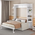 thumbnail image 1 of Harper & Bright Designs Queen Murphy Bed Wall Bed with Sofa, Queen Size Cabinet Bed Folding Wall Bed with Bookshelf and Shelves for Guest Room Office, White, 1 of 15