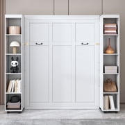 Harper & Bright Designs Queen Murphy Bed Wall Bed with Storage Bookshelf , Queen Size Cabinet Bed Folding Wall Bed with Shelves for Guest Room Office, White