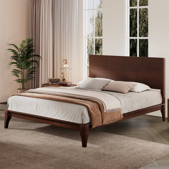 Harper & Bright Designs Queen Size Bamboo Wood Platform Bed, Queen Simple Bed Frame with Headboard and Wood Slat Metal Support, No Box Spring Needed, for Bedroom, Chocolate