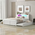 thumbnail image 1 of Harper & Bright Designs Queen Size Bed Frame with Storage Headboard & Led, Wooden Platform Bed with 2 Drawers and Trundle Bed, White, 1 of 15