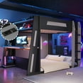 thumbnail image 1 of Harper & Bright Designs Queen Size Gaming Loft Bed with Desk & LED Lights, Queen Wood Loft Bed Frame with Two Storage Shelves, Black+Grey, 1 of 16