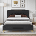 thumbnail image 1 of Harper & Bright Designs Queen Size Leather Platform frame with Wingback Headboard & Footboard, PU Upholstered Bedframe with Solid Wooden Slats Support, Black, 1 of 13