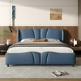 thumbnail image 1 of Harper & Bright Designs Queen Size Leather Platform frame with Wingback Headboard & Wavy Footboard, PU Upholstered Bedframe with Solid Wooden Slats Support, Antique Blue, 1 of 14