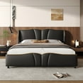thumbnail image 1 of Harper & Bright Designs Queen Size Leather Platform frame with Wingback Headboard & Wavy Footboard, PU Upholstered Bedframe with Solid Wooden Slats Support, Black, 1 of 14