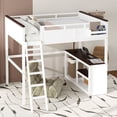 thumbnail image 1 of Harper & Bright Designs Queen Size Loft Bed with Built-in Desk and Shelves, Space-Saving Wooden Loft Bed Frame with Storage Box and USB Charging Station for Teens Adults, White, 1 of 13