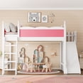 thumbnail image 1 of Harper & Bright Designs Queen Size Loft Bed with Wardrobe and Storage Shelves, Solid Wood Loft Bed Frame with Detachable Slide and Ladders, Pink+White, 1 of 12