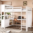 thumbnail image 1 of Harper & Bright Designs Queen Size Loft Bed with Cabinet and Bookshelf, Wood Loft Bed Frame with Wardrobe and Desk for Boys and Girls, White, 1 of 12