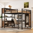 thumbnail image 1 of Harper & Bright Designs Queen Size Metal Loft Bed with Wardrobe And L-shaped Desk, Heavy-duty Loft Bed with Storage Cubes and Shelves, Wood, 1 of 2