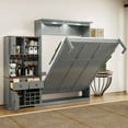 thumbnail image 1 of Harper & Bright Designs Queen Size Murphy Bed with Cabinet and LED Strip, Wooden Queen Cabinet Bed Wall Bed with Wine Rack, Glass Holder and Drawers, Gray, 1 of 14