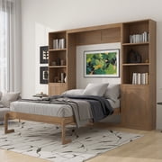 Harper & Bright Designs Queen Size Murphy Bed with Cabinets, Wooden Queen Cabinet Bed Wall Bed with Storage Shelves, Folding Wall Chest Bed for Bedroom Guest Room, Wood