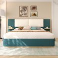 thumbnail image 1 of Harper & Bright Designs Queen Size Platform Bed with Upholstered Headboard, Queen Wooden Bedframe with Anti-Collision Soft Rounded Corners, Green, 1 of 9