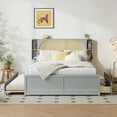 thumbnail image 1 of Harper & Bright Designs Queen Size Rattan Platform Bed Frame with Headboard & Trundle, Wood Bed Frame with Shelves and Drawers, Gray, 1 of 13