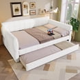 thumbnail image 1 of Harper & Bright Designs Queen Upholstered Daybed Sofa Bed with Trundle, Lambswool Platform Bed Queen Size with USB for Living Room Bedroom, White, 1 of 12