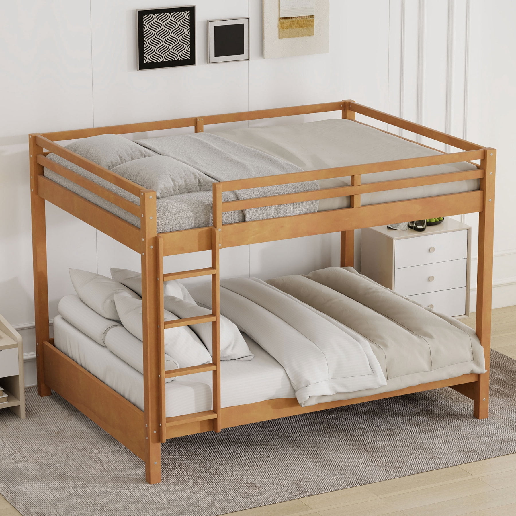 Harper & Bright Designs Queen over Queen Wooden Bunk Bed with Ladder ...