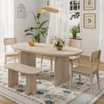thumbnail image 1 of Harper & Bright Designs Rattan Dining Table Set with Bench, 6 Pieces Oval Wood Kitchen Table Chairs Set, Modern Dining Room Furniture Set, Natural, 1 of 17