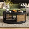thumbnail image 1 of Harper & Bright Designs Rattan Round Coffee Table, Wood Center Table with Storage for Small Space Living Room, Black, 1 of 10